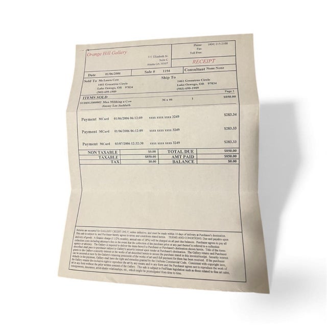 Jimmy Lee Sudduth “Man Milking a Cow” – Large Original Painting, Nyt Obituary Featured, With Gallery Receipt For Sale - Image 6 of 9