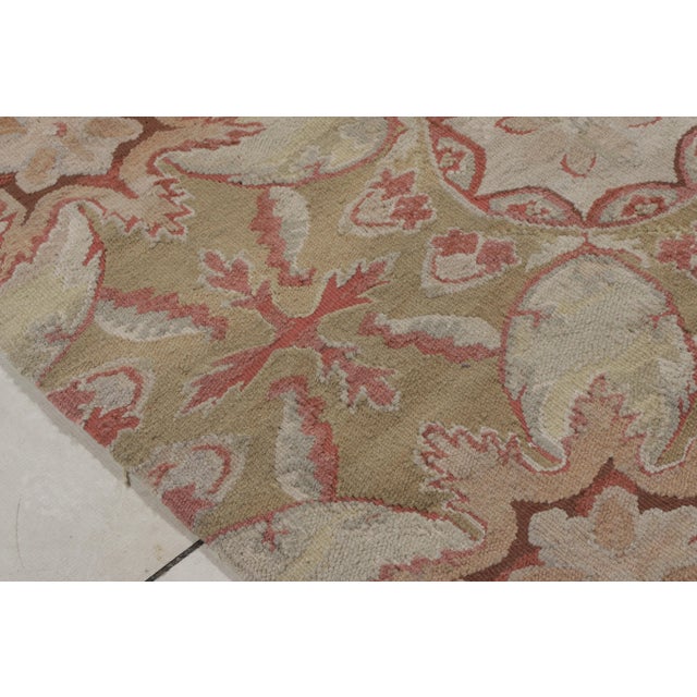 Rug & Kilim’s Aubusson Flat Weave Style Rug, Beige-Brown, Pink Floral Pattern For Sale In New York - Image 6 of 7