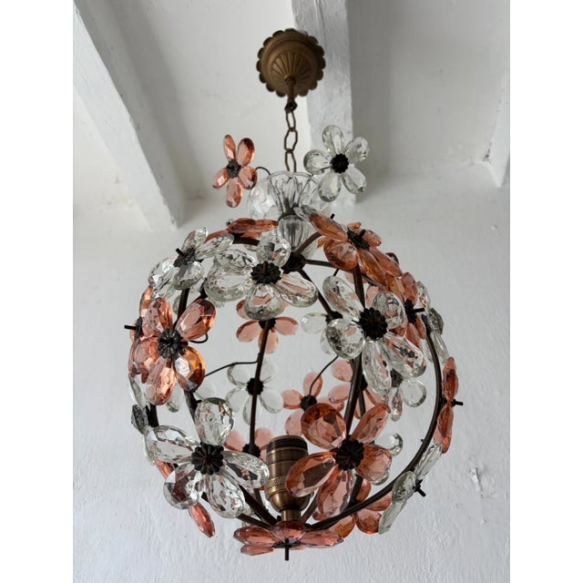 1920s French Peach Flower Ball Crystal Prisms Maison Baguès Style Chandelier For Sale - Image 9 of 11
