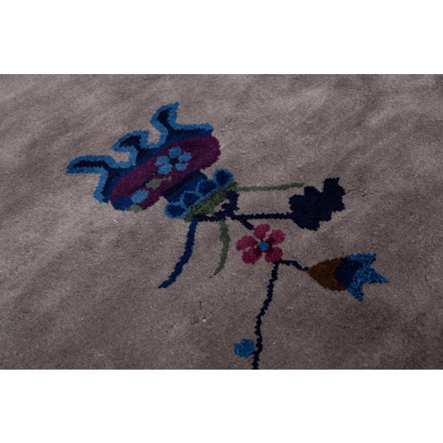20th Century Antique Art Deco Handmade Gray Chinese Wool Rug With Floral Design For Sale - Image 9 of 11