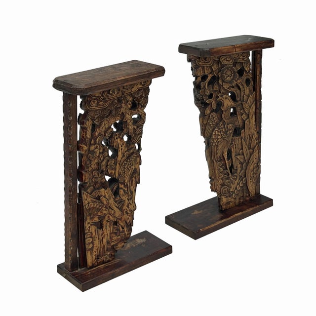 Pair Vintage Chinese Man Kid Wood Carving Desktop Display Plaque For Sale In San Francisco - Image 6 of 9