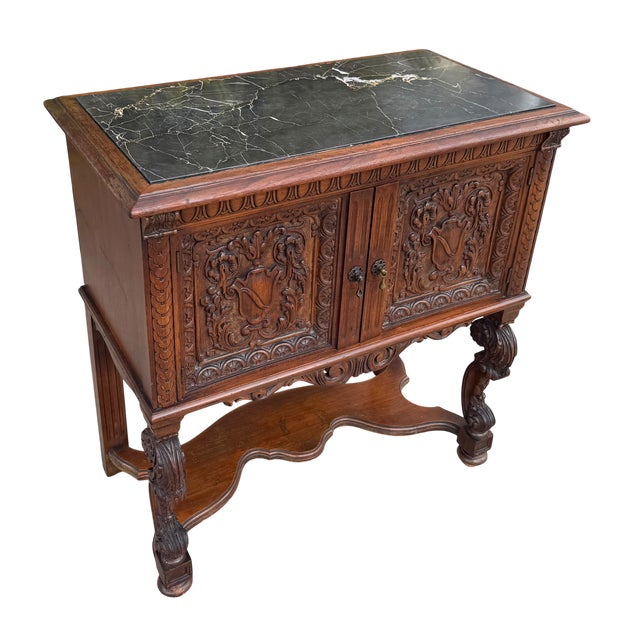 Stone Antique Humidor Cabinet Table With Marble Top & Copper Lining For Sale - Image 7 of 7