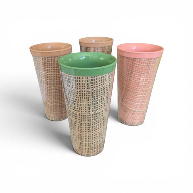 Mid Century Modern Raffia Wrapped Acrylic Drinking Cups- Set of 4 For Sale - Image 12 of 16