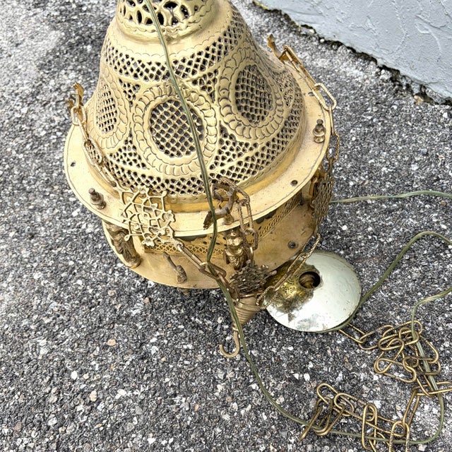 Mid 20th Century Vintage Moroccan Middle Eastern Style Brass Pendant Lamp For Sale - Image 5 of 11