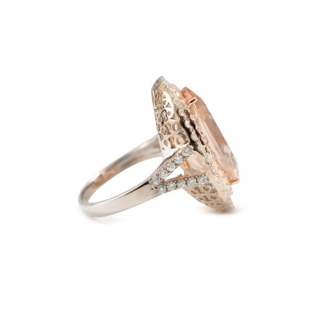 Ladies 14k White & Rose Gold 11.35ctw Oval Morganite Halo Diamond Cocktail Ring, Size 6.75 For Sale - Image 4 of 10