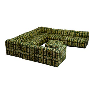 1970s Green and Mustard Ikat Modular Sectional Sofa by Drexel Heritage - 10 Pieces For Sale