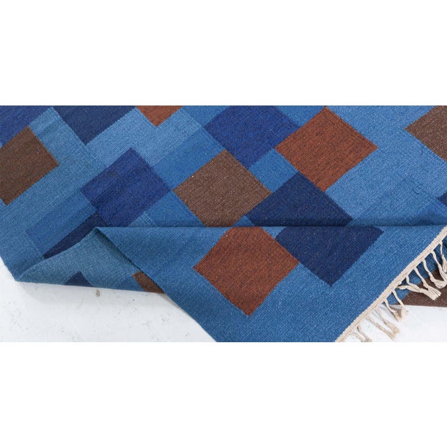 Blue Doris Leslie Blau Vintage Swedish Flat Woven Rug For Sale - Image 8 of 9