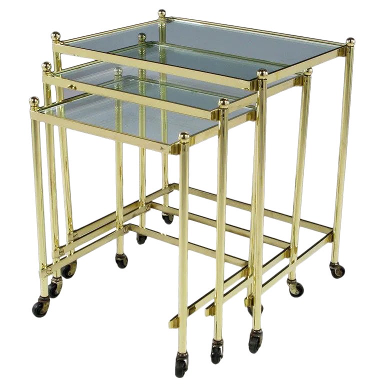 Solid Brass Set of Three Nesting Tables in the Manner of Jansen | Chairish
