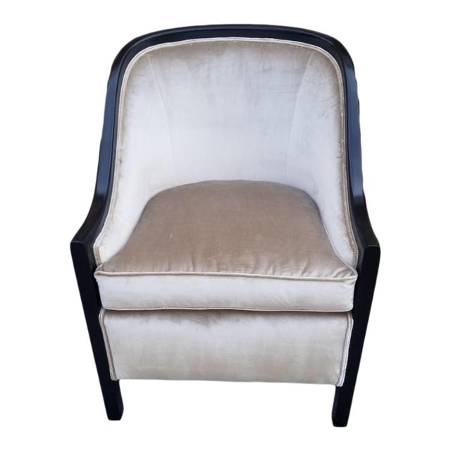 Contemporary Designer Ebonized Wood Barrel Back Accent Chair Newly Upholstered Chairish