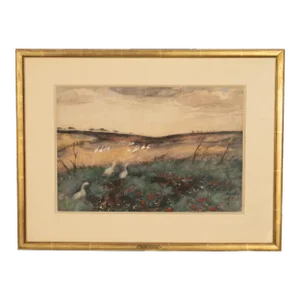 Impressionist Watercolor Gouache Landscape With Geese Painting by Pyotr Alexandrovich Nilus