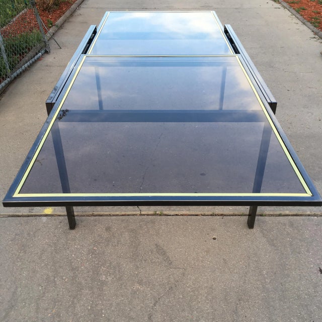 Metal Chrome & Brass Smoked Glass Extendable Dining Table Manner of Milo Baughman for Design Institute of America For Sale - Image 7 of 13