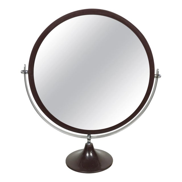 Large Mid-Century Modern Brown Plastic & Steel Adjustable Table Mirror For Sale