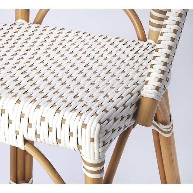 White Solstice 25 in. Seat Height Rattan Counter Stool with Back and Footrest, Tan Beige For Sale - Image 8 of 10