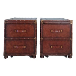 Leather Storage Cabinet / Accent Tables / Nightstands - A Pair by Maitland - Smith For Sale
