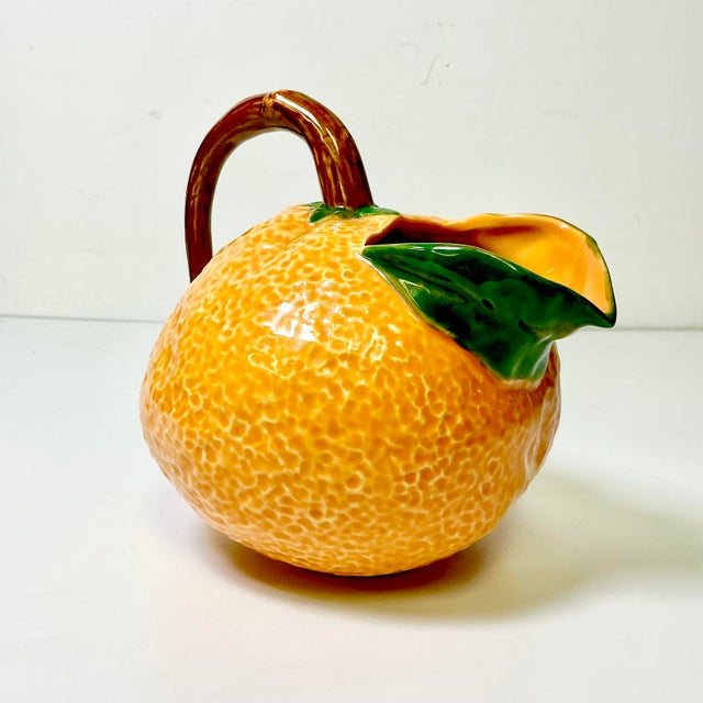 Ceramic Mid 20th Century Coastal Boho Chic Hollywood Regency Majolica Trompe L’Oeil Orange Pitcher For Sale - Image 7 of 15