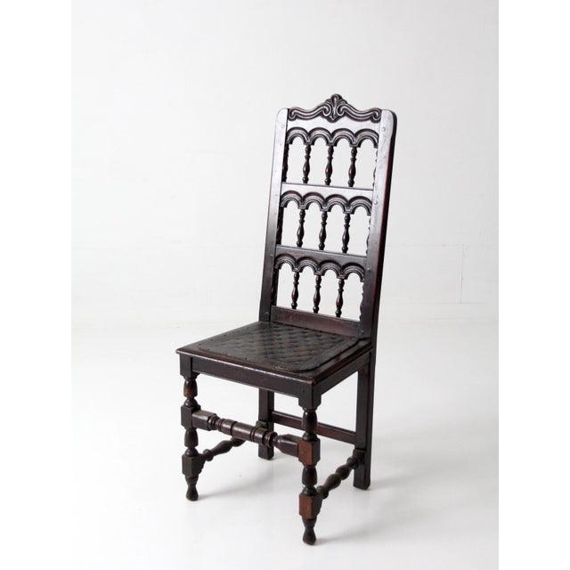 Late 19th Century Antique Victorian Spindle Back Chair With Leather Seat For Sale - Image 5 of 16