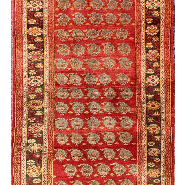 Vintage Turkish Oushak Rug in Rich Red With Allover Floral Rosette Pattern For Sale - Image 4 of 8