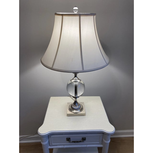 Elegant crystal ball table lamp from Restoration Hardware. Polished nickel with solid crystal orb, original bell shade and...