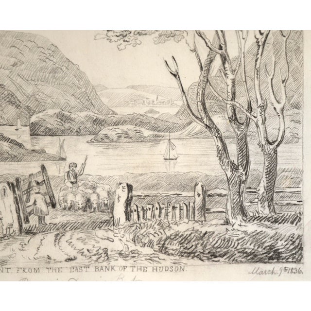 Mid 19th Century "West Point From the East Bank of the Hudson" Antique Drawing by Edward Watkinson Wells For Sale - Image 5 of 7