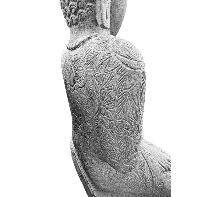 Mid 20th Century Vintage Sitting Stone Garden Buddha Statue For Sale - Image 5 of 9