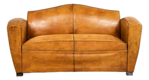 1920s French Art Deco Cognac Leather Club Sofa