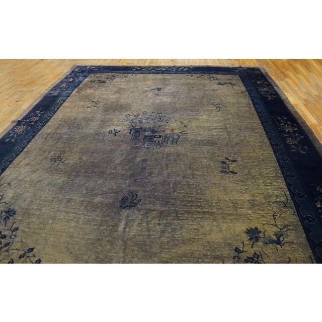 1920s Gray Floral Antique Chinese Peking Rug 9' 3'' X 11' 6'' Knotted Pile Wool Carpet For Sale - Image 4 of 9