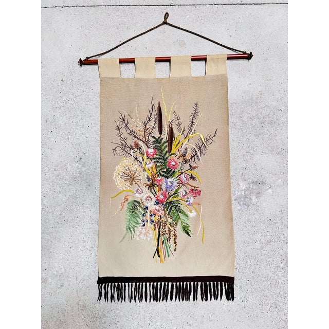 Hand-Embroidered Wall Hanging with Bouquet of Flowers, Germany, 1950s For Sale - Image 16 of 16
