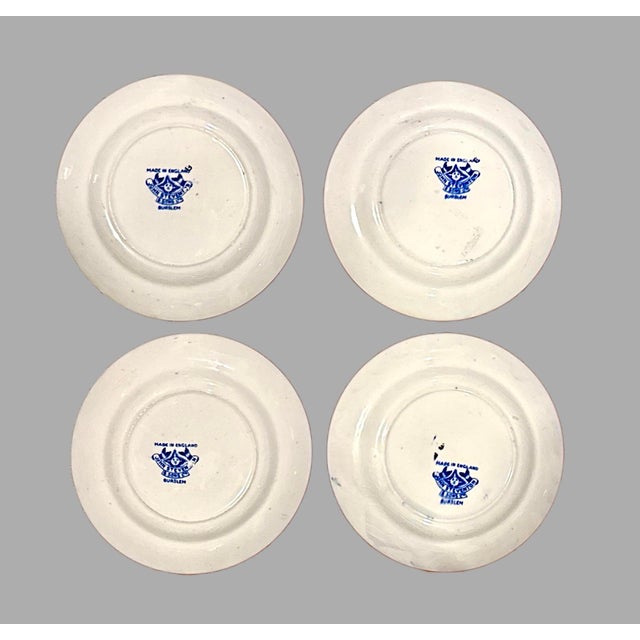 Blue 1920's Burslem Blue & White Plates - Set of 4 For Sale - Image 8 of 12