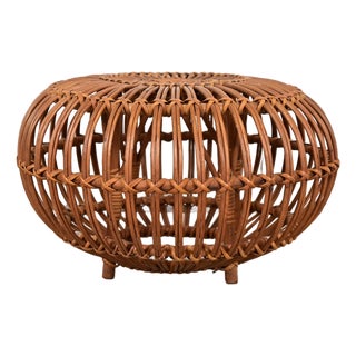 Franco Albini Mid-Century Organic Modern Italian Rattan Pouf Ottoman For Sale