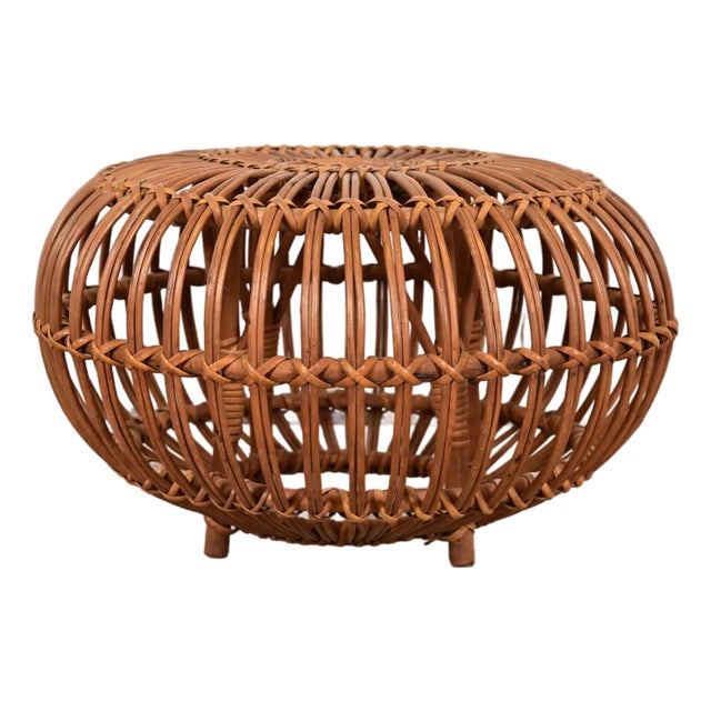Franco Albini Mid-Century Organic Modern Italian Rattan Pouf Ottoman For Sale