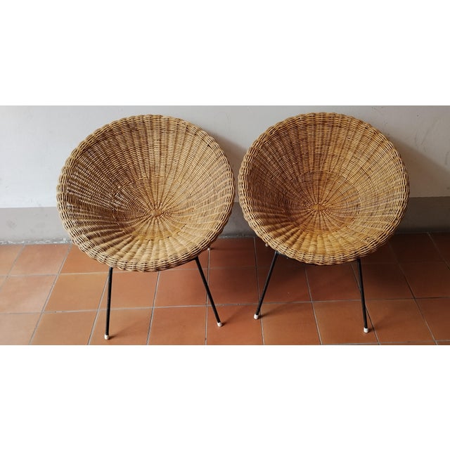 1950s Rattan Armchairs and Coffee Table, Italy, 1950s, Set of 3 For Sale - Image 5 of 8
