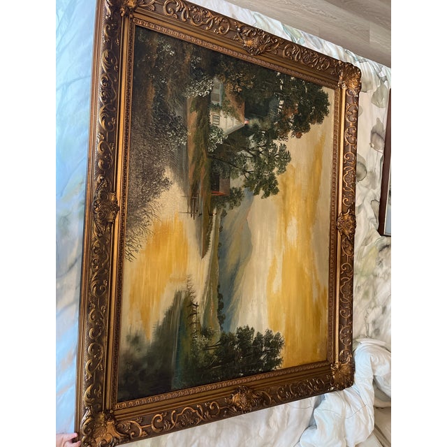 Traditional river landscape oil on canvas, signed “L. Couldwell,” likely dating to the late 19th to early 20th century....