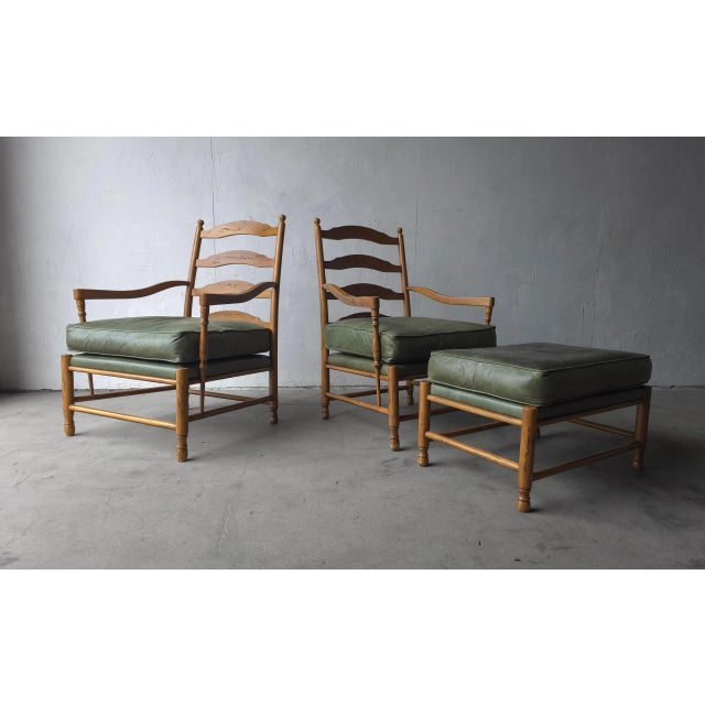 Farmhouse Pair of Italian Ladder Back Lounge Chairs With Ottoman For Sale - Image 3 of 11