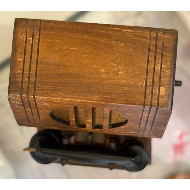 Brown Vintage Crank Telephone, & Stand For Sale - Image 8 of 11