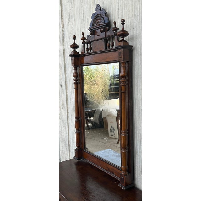Early 20th French Ebonized Mirror with Turned Columns and High Carved Details For Sale - Image 10 of 18
