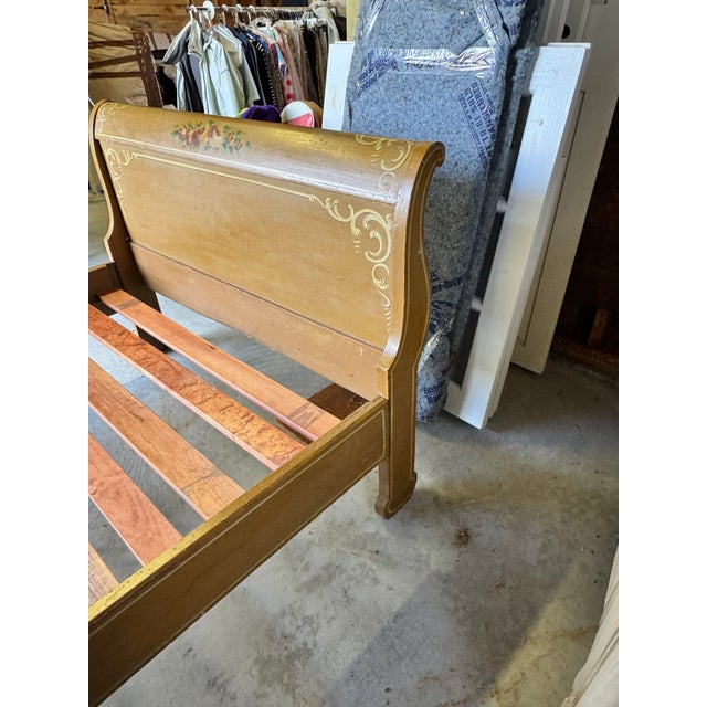 Vintage Hand-Painted Country Provincial Wooden Bed Frame For Sale - Image 11 of 13
