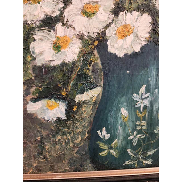 Vintage Floral Oil Painting in Black Wooden Frame – Textured Daisy Artwork, Still Life Wall Art, 20.5x24”, Cottagecore Home Decor For Sale - Image 10 of 11