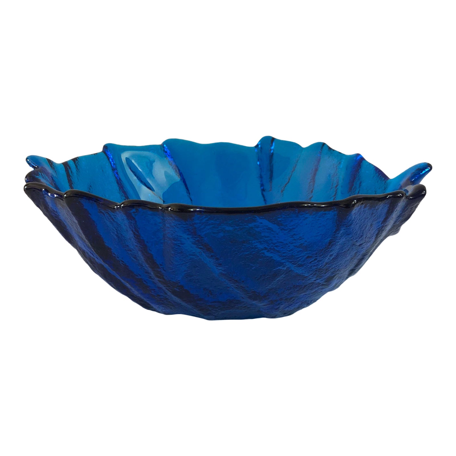 MidCentury Modern Large Blenko Blue Glass Cabbage Leaf Serving Bowl