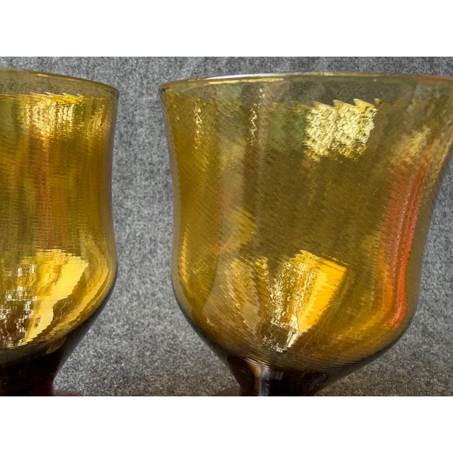 Vintage set of 2 amber brown glass Denby- Milnor Avanti goblets. They has a beautiful fine diagonal line design. Made in...