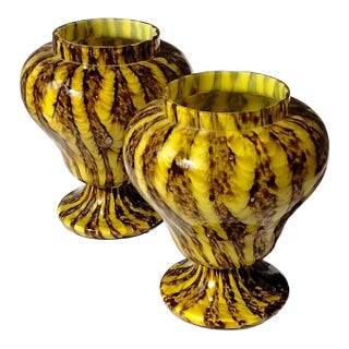 Pair of Art Deco 1930s Czech Spatter Glass Franz Welz Footed Posey Vases For Sale