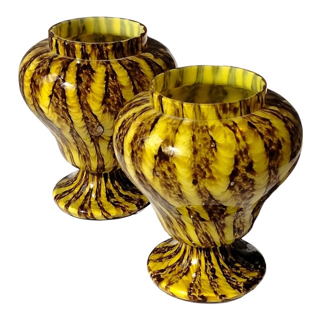 Pair of Art Deco 1930s Czech Spatter Glass Franz Welz Footed Posey Vases For Sale