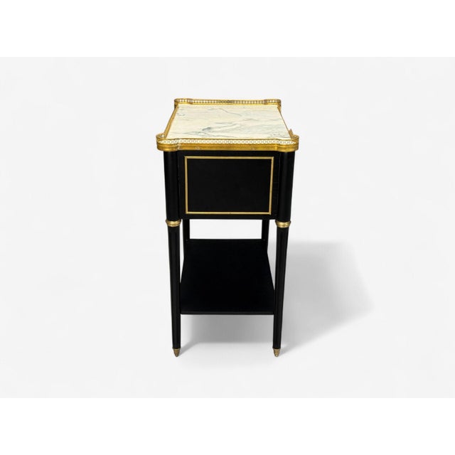 Maison Jansen Style, Hollywood Regency, Brass, Marble, Ebonized Open Nightstands For Sale - Image 12 of 14