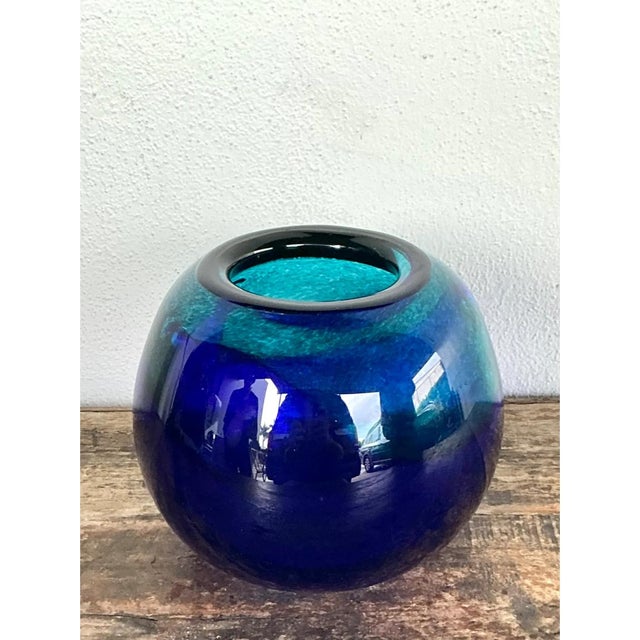 Vintage Blue and Green Glass Sphere Vase For Sale - Image 11 of 12