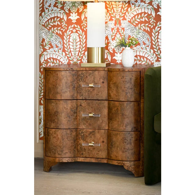 Our stunning Calvin three drawer side table is a modern heirloom in the making! Distinctive, serpentine profile is dressed...