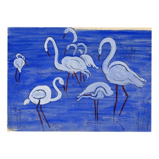 Jean Mary Ogilvie, Art Deco Stork Pattern Design in Blue, 1930s, Gouache For Sale