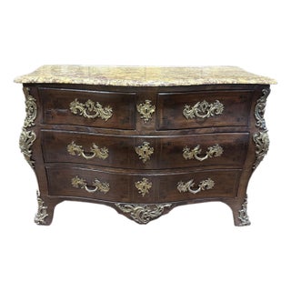 18th Century French Louis XV Marble Top Commode en Tombeau Chest of Drawers For Sale