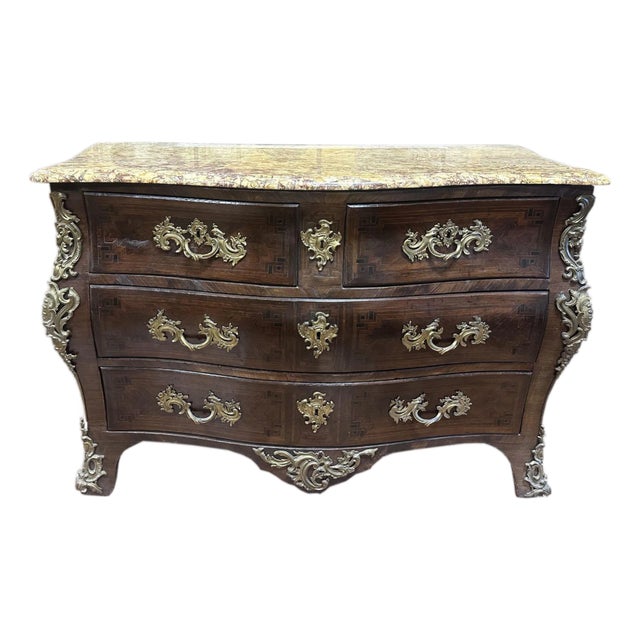 18th Century French Louis XV Marble Top Commode en Tombeau Chest of Drawers For Sale