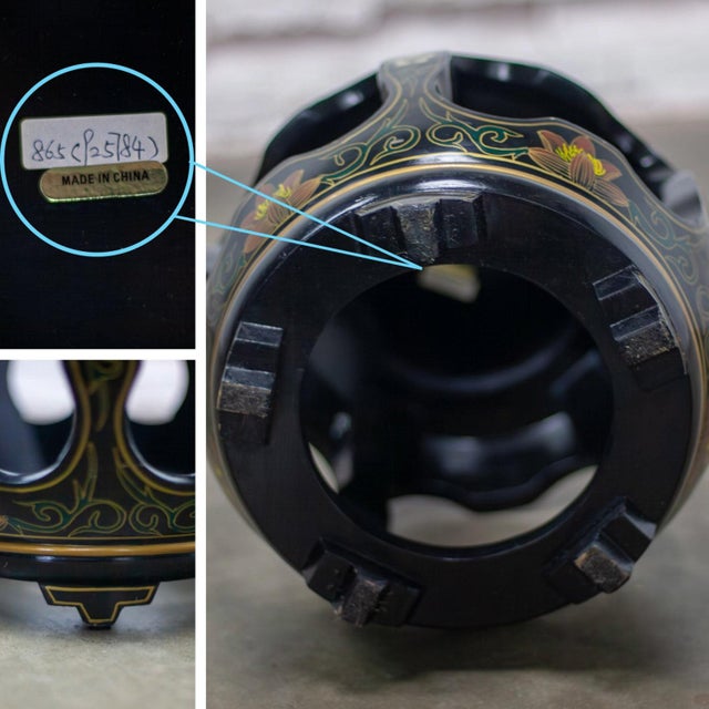 Late 20th Century Chinoiserie Chinese Garden Stool or Small Side Table Black Lacquer W/Asian Details For Sale - Image 13 of 15