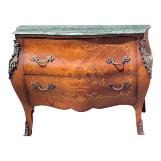 1950s Beautiful Louis XV Bombay Inlaid Marble Top Chest For Sale