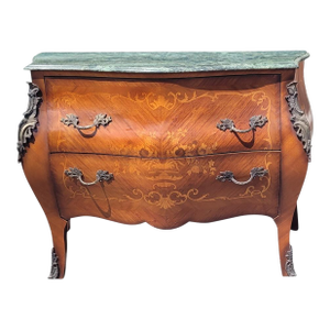1950s Beautiful Louis XV Bombay Inlaid Marble Top Chest